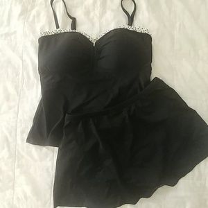 Ruffle trim tankini with skirt swimsuit